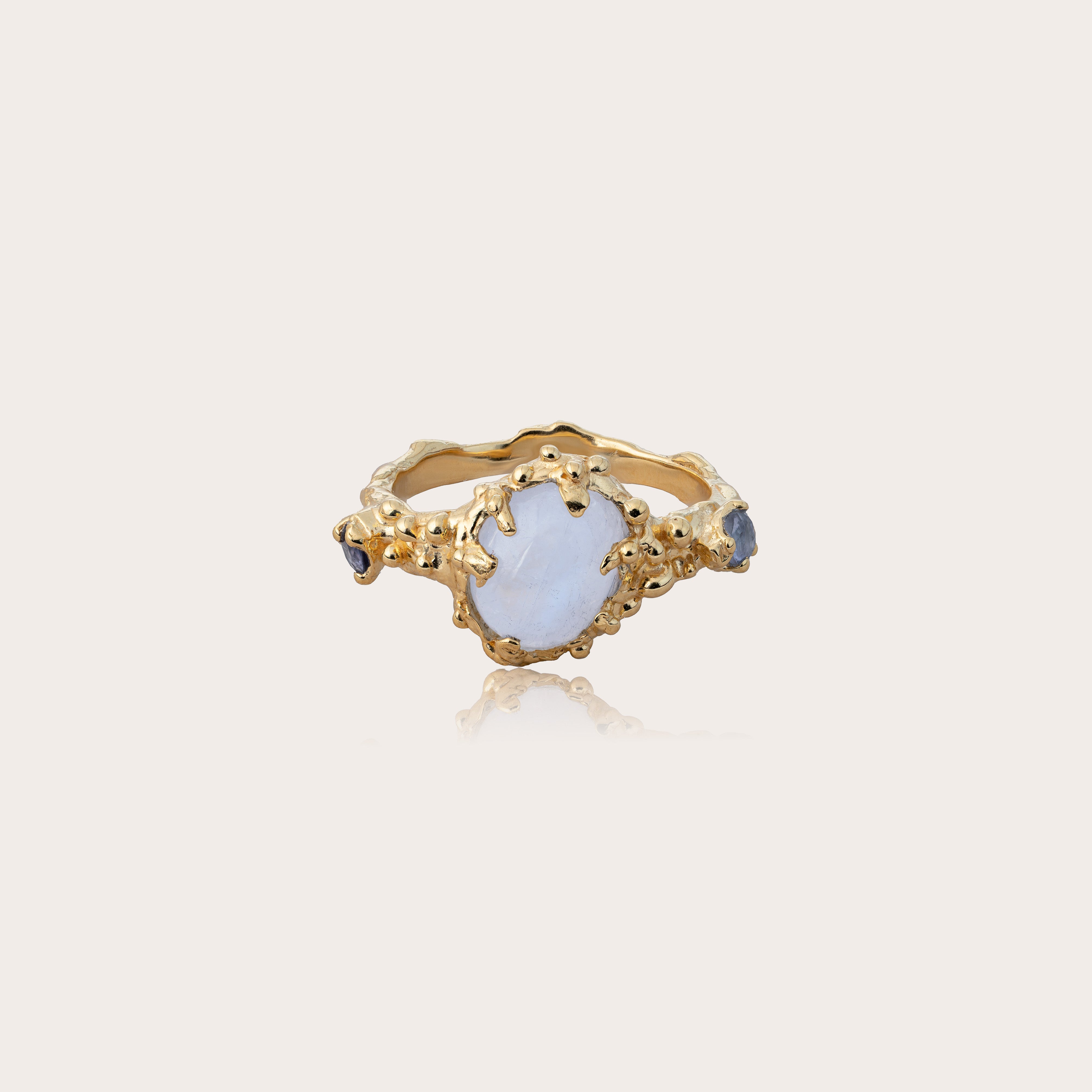 Sacred Siren Ring with Rainbow Moonstone and Iolite