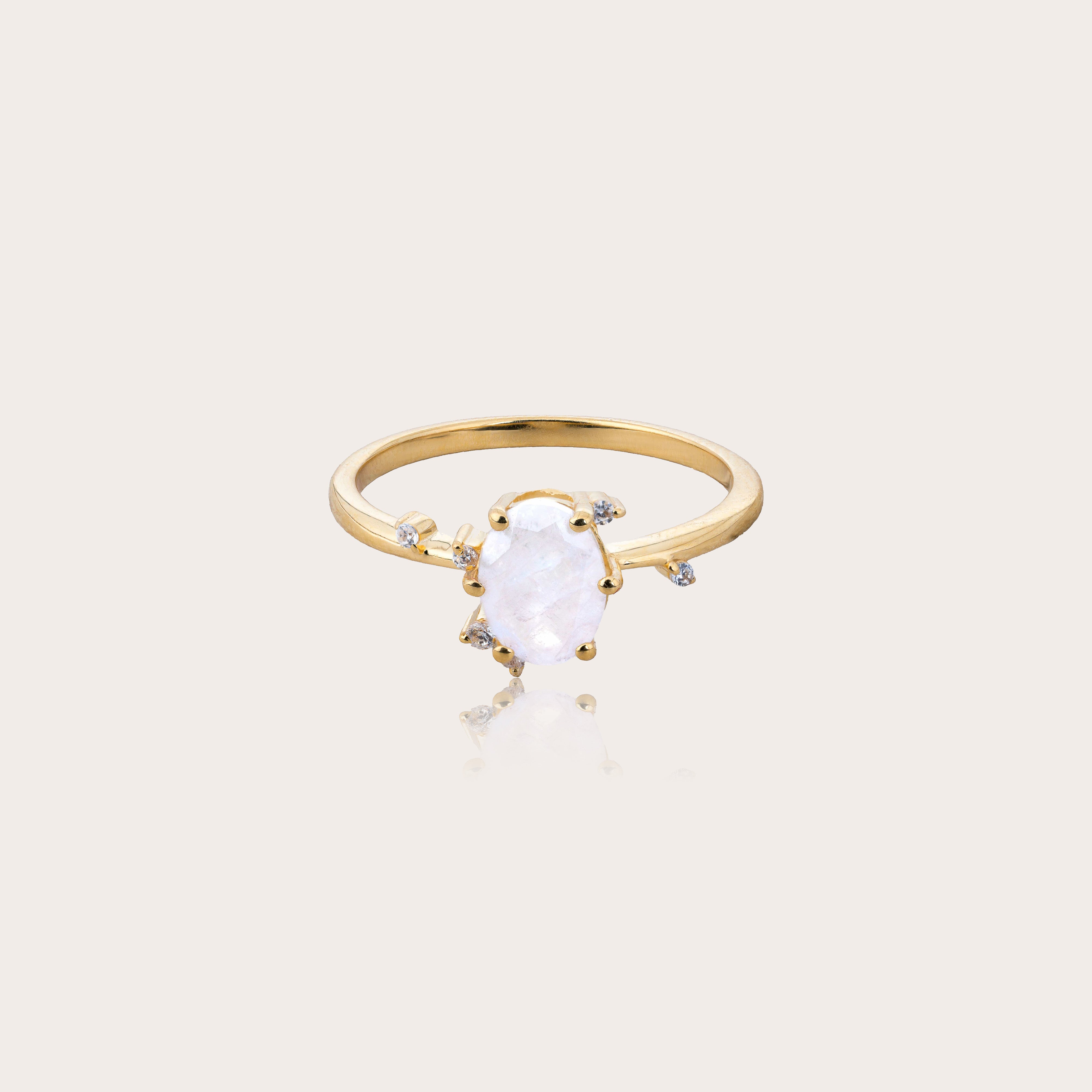Temple of Rose Ring with Rainbow Moonstone and White Topaz